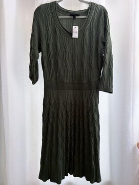 Lane Bryant Olive Cable-Knit Midi Dress